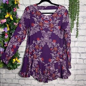 [NWOT Free People Purple Floral Printed Open Long Sleeve Blouse Size XS